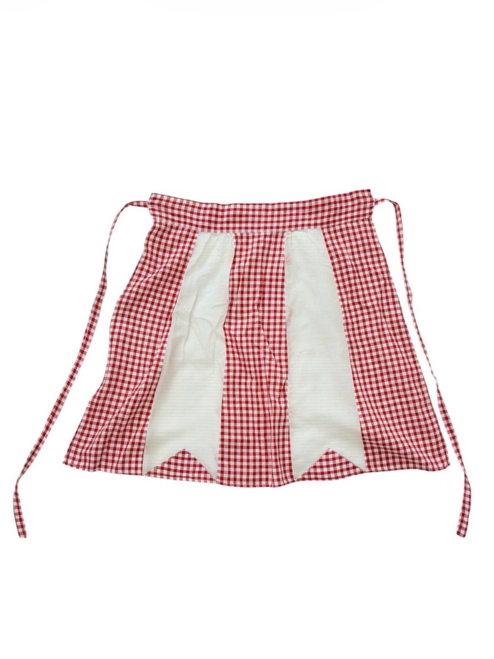 Vintage Red and White Gingham Half Apron with Contrast Panels